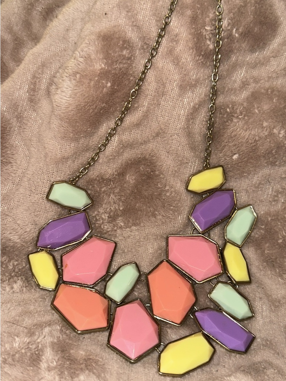 Avon Pastel Gem Bib Necklace in Pink, Purple, Yellow & Mint